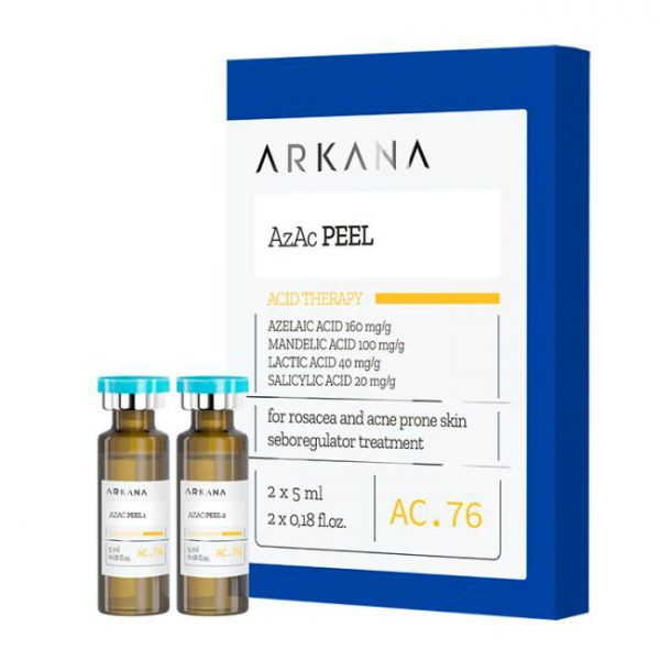 AzAc Peel - Отшелушивающий и нормализующий пилинг с азелаиново, миндальной, салициловой и молочной кислотами 2х5 мл, ARKANA